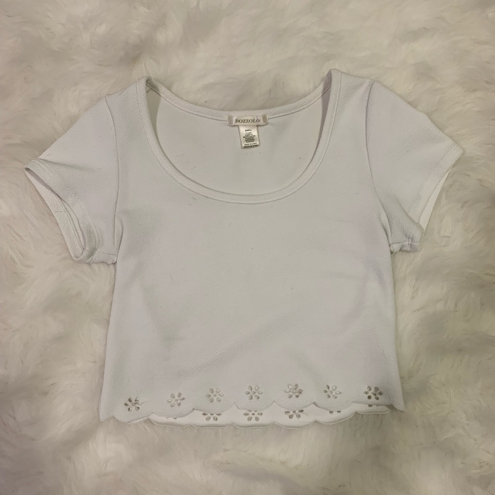 White Cropped Scalloped Tee